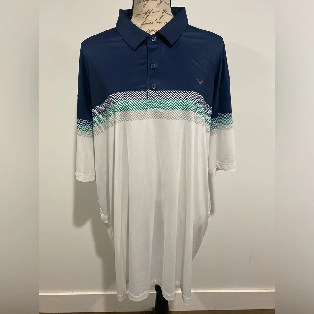 Callaway Opti-Dri Men’s XXL polo shirt golf Navy Blue White striped - Picture 7 of 7